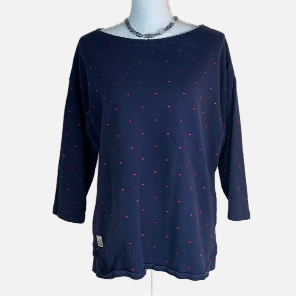Tommy Hilfiger XL Navy with Red embroidery dots, 3/4 sleeve shirt.